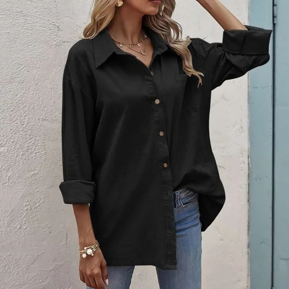 Classic Mocha Brown Button up Oversized Boyfriend Top - Picture 6 of 12